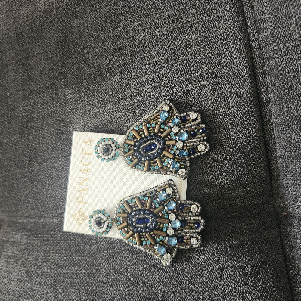 Blue and Silver Statement Earrings